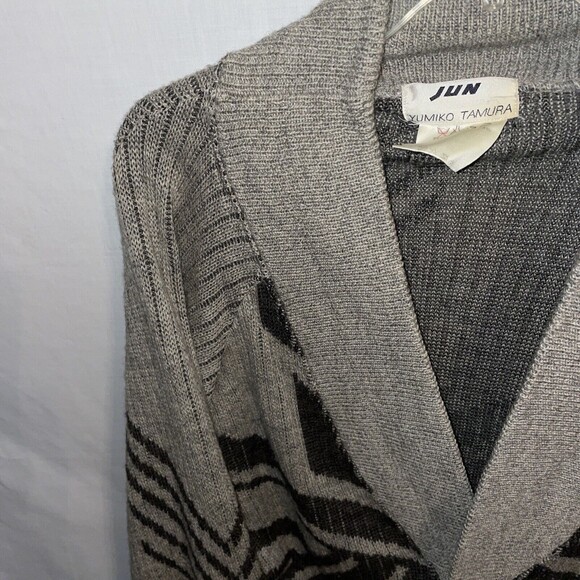 Jun Yumiko Tamura Cardigan Sweater Men’s XL Tan Brown 100% Laine Wool Vtg 80’s - Picture 5 of 12